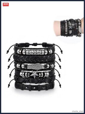 Punk Rock Studded Bracelet Set - Leather & PU Wristbands